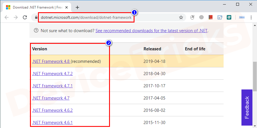 Navigate to the latest version of the .Net framework.