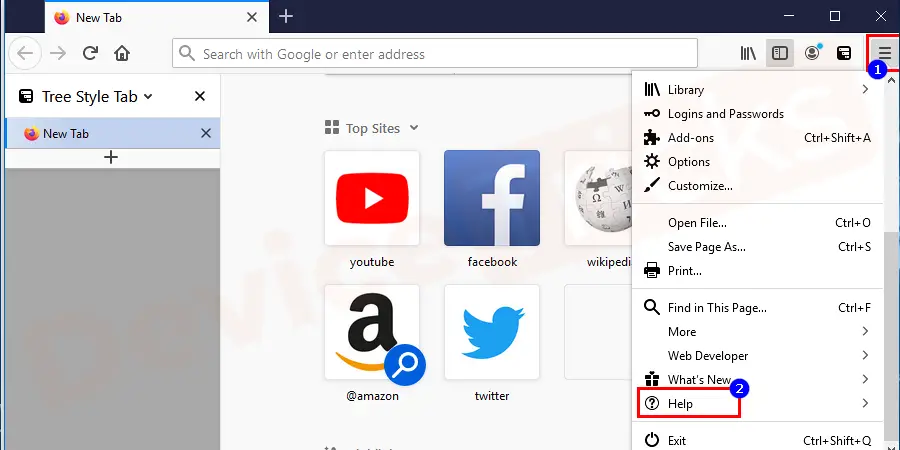 Click on the menu button of Firefox browser and select help from the extended list.