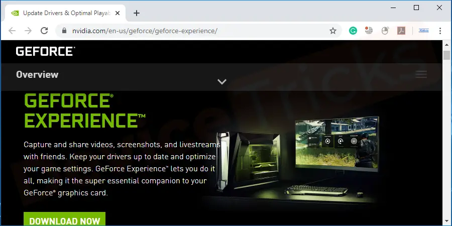 Launch your browser and then click on the link to reach the official website of NVIDIA GeForce Experience.