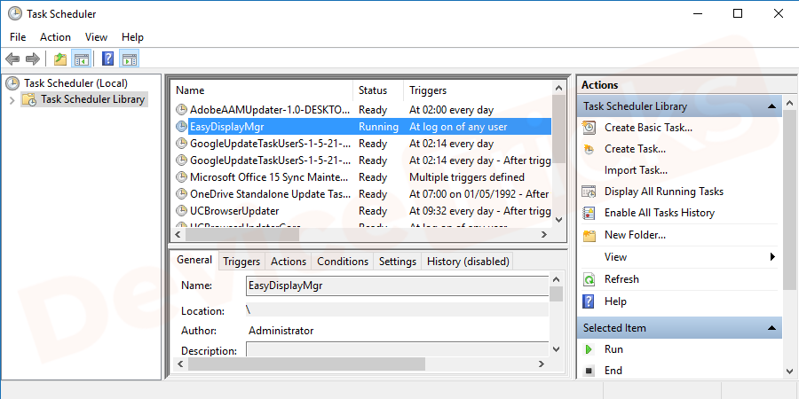 Now navigate to the Task Scheduler Library. Select the file name which is causing issue and double-click on it to open the further settings.