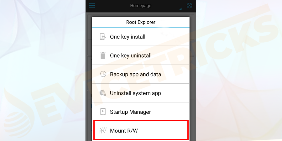 Again come to the main screen and navigate to your device’s root folder (You will see this as “/” in explorer).
