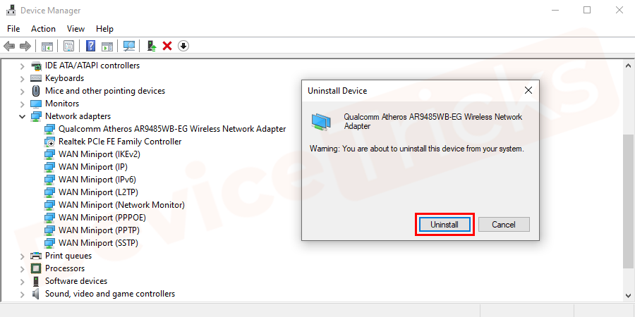 A confirmation box will appear and click on the Uninstall option.