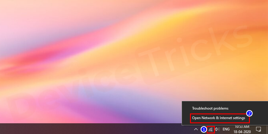 Right-click on the network option and select Open network Internet settings.