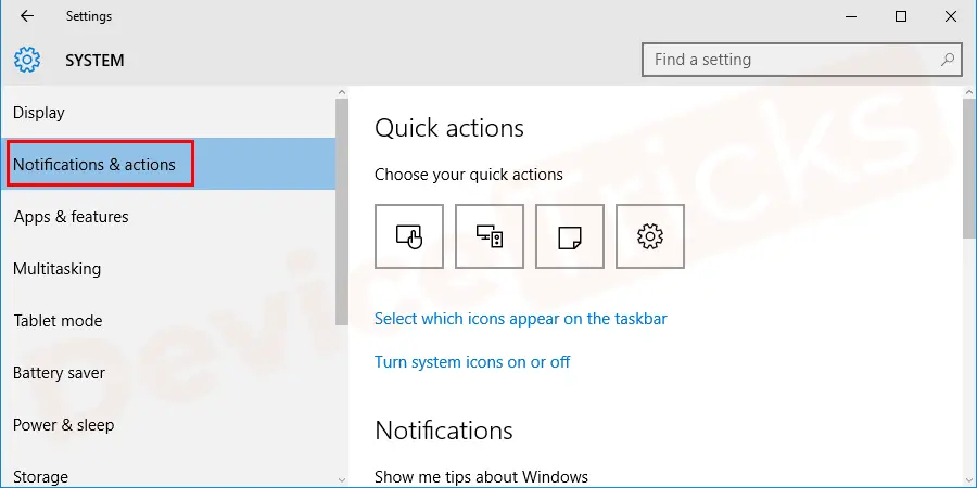 select ‘Notifications & actions’ 