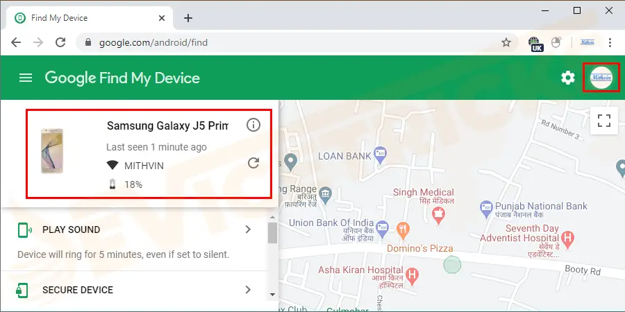 On the right, you will have the map to locate the device, and on the left, you can see the devices linked to your account.