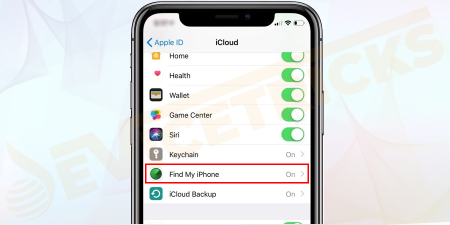 On the next screen click on find my iPhone. Enter the iPhone ID if it is not a family sharing device else continue with the following option and click on the device that is missing.