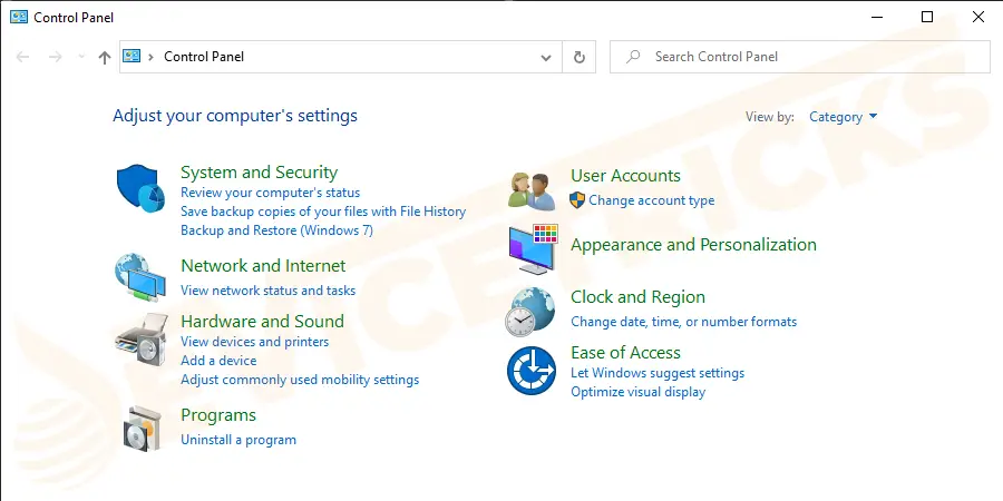 From the Windows Desktop Screen, select the Control Panel application.