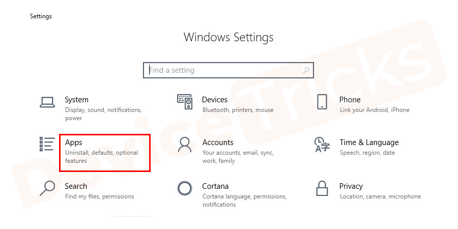Open the Settings page by clicking on the Start button and go to the Apps section.