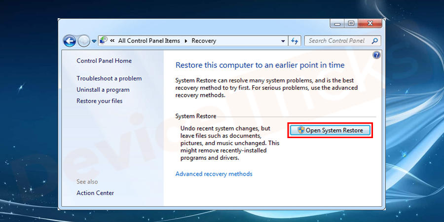 select system restore.