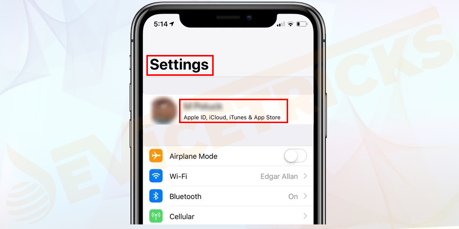 Open settings in the iPhone mobile of any of your friends or family (if you have family sharing option) and click on the iPhone name present at the top of the settings.