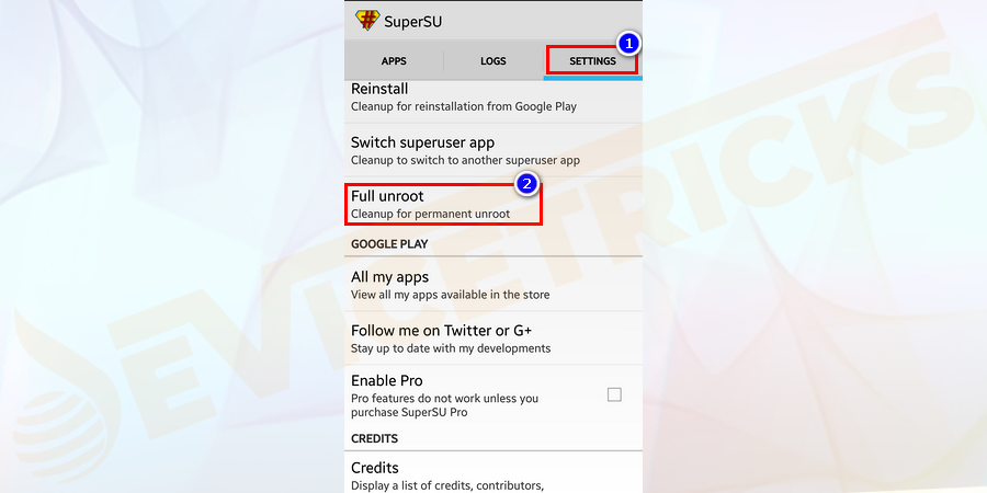 Locate the Full Unroot option and select it.