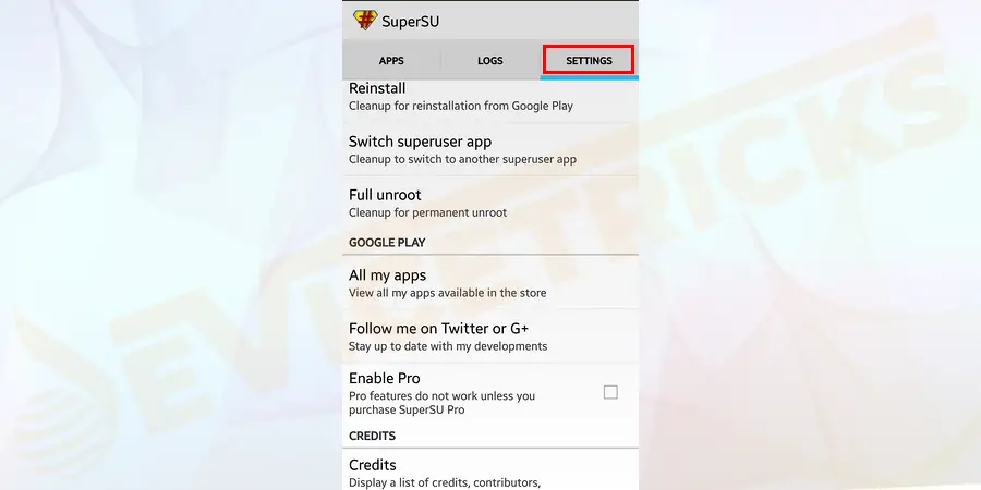Open the SuperSU app and head to the Settings tab.