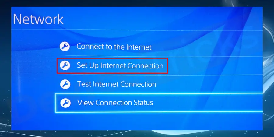 PS4 Settings > Network > Set Up Internet Connection.