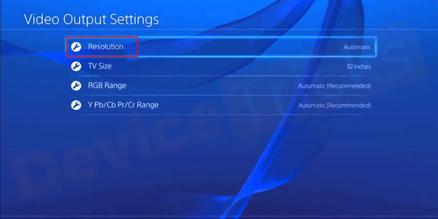Select Video Output Settings > Resolution.