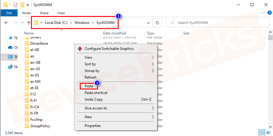 In case if you are having 64-bit Windows operating system, paste the files into c:\Windows\SysWOW64 and c:\Windows\system32.