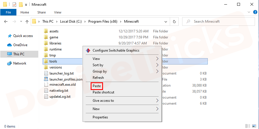 Later, right-click on the empty space in the same folder and paste the previously copied file.