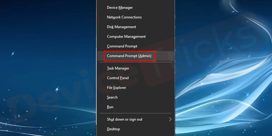 Press Windows+X keys and select command prompt(Admin) from the contextual menu.
