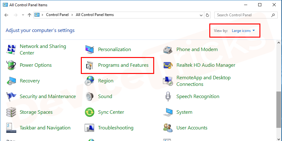 Soon, you will find the list of applications in the Control Panel, click on ‘Programs and Features’.