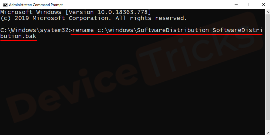rename c:\windows\SoftwareDistribution SoftwareDistribution.bak