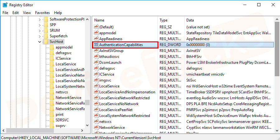 First, click on the right panel, select new > select DWord 32-bit value > name it as AuthenticationCapabilities.