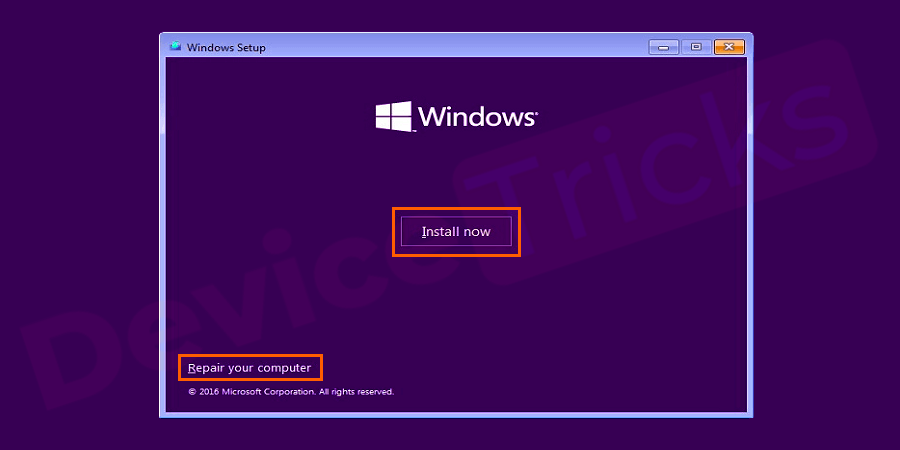 Click on the option Repair your computer.