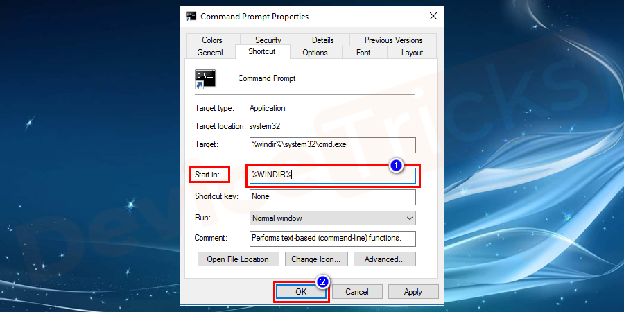 Here, you need to replace %HOMEDRIVE%%HOMEPLACE% with this one: %WINDIR%. And then click on the OK button.