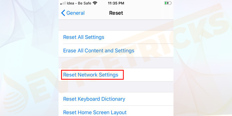 Click on the Reset Network Settings and Confirm.