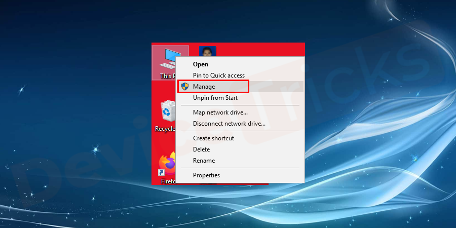 Right-click This PC option and select Manage