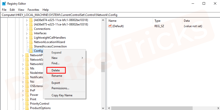 Right-click on Config Key and select Delete.