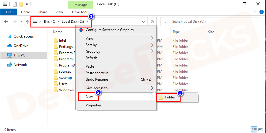 Create a new folder on right-click on empty space select new > folder and rename with name temp.