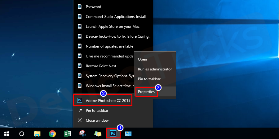 Right-click on the application name and select the properties option from the expanded list.