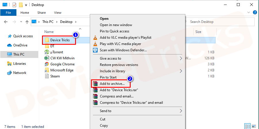 Right-click on the problematic file and select Add to archive option.