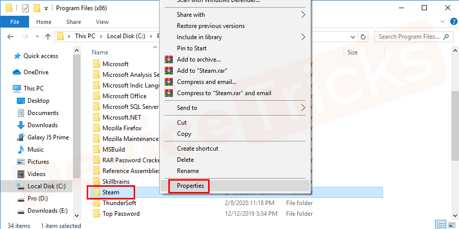 Right-click steam or steam.exe and select properties.