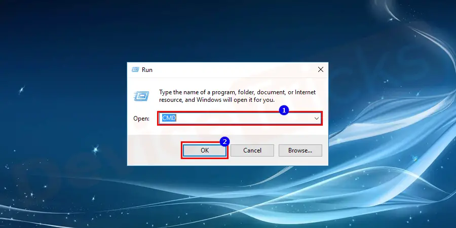 Press Windows+R keys to open the Run dialog box and type cmd and press Enter.