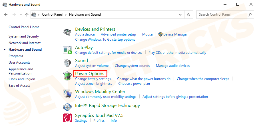 Now click on Power Options.