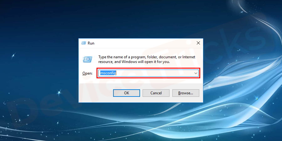 Open the Run Program and type msconfig and click OK to open it.