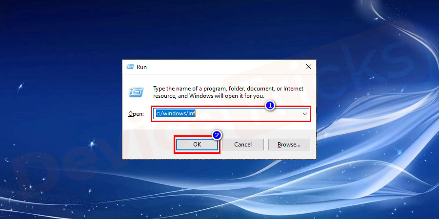 Open the Run Program and search for c:/windows/inf folder.