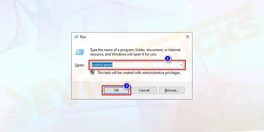 Press Windows+R keys to open the Run dialog box. Type Control Panel and press Enter.