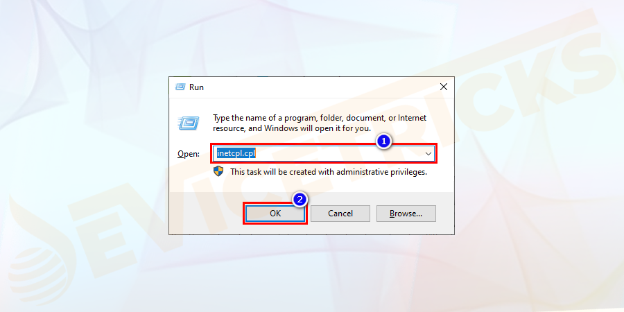 Press Windows + R and enter the command inetcpl.cpl