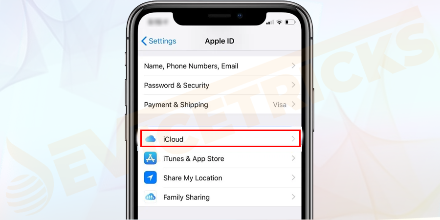 Scroll down and find iCloud, tap on it.