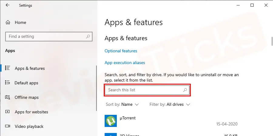 Scroll down the Installed Apps list on the system to select Java.