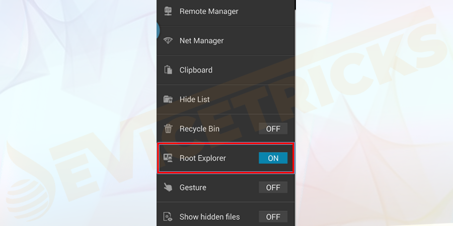 Launch the app and open the menu. Scroll down to Tools and then turn on Root Explorer.