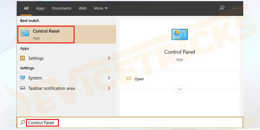 Open the Control Panel by searching it on your system.