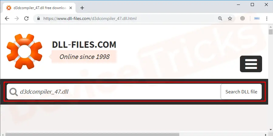 Go to the official website and Search for the required file i.e. d3dcompiler_47.dll.