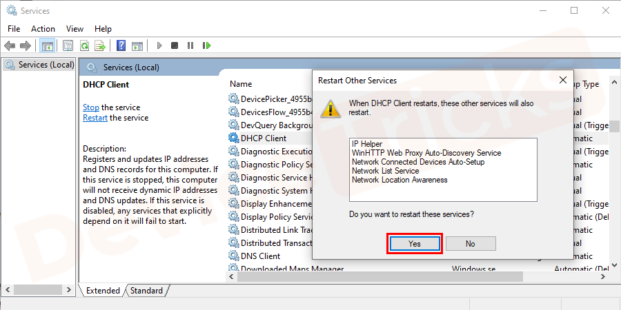 Select Yes when asked to confirm.