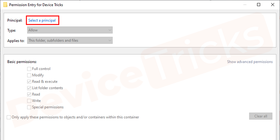 And then click on Select a principal link.