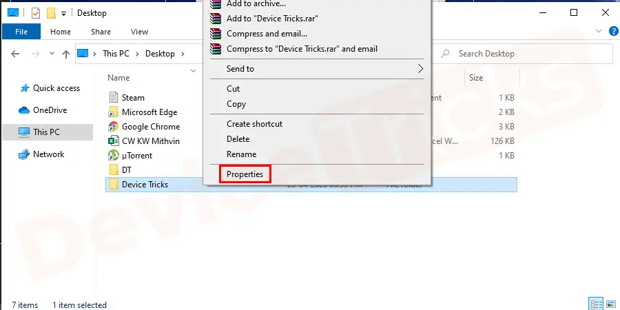 Select the Folder which is giving an error on your display. After that, right-click on it and choose ‘Properties’ from the drop-down menu.