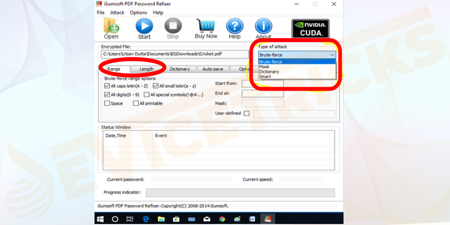 Then after confirming the path, you will have to select the password attack type and also select the relevant option such as proper Range and Length of the password.