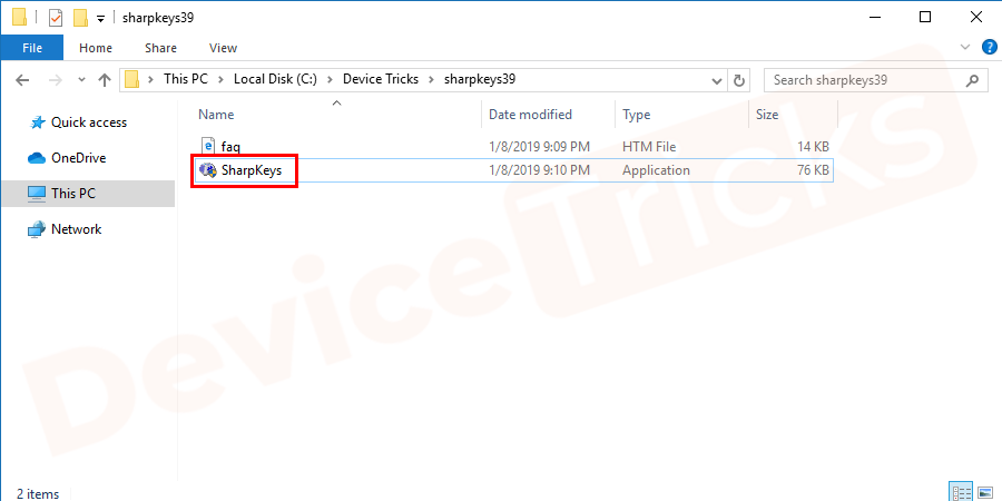 Here, click on the extracted .exe file of sharp keys.
