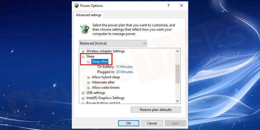 select the option never